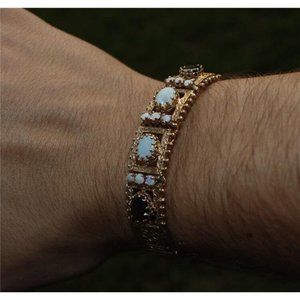 opal and star sapphire 14k yellow gold bangle bracelet 26.7 grams size 7